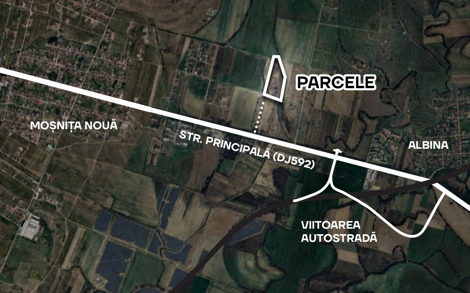 Hartă cu terenuri și dezvoltare imobiliară în zona Timișoara